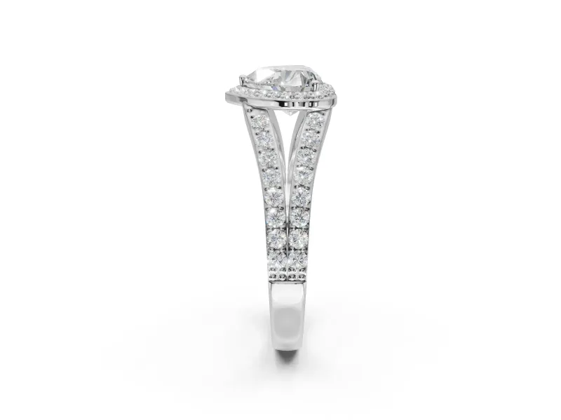Heart-Shaped Halo Pavé Engagement Ring Setting | Narrow Split Shank | White Gold