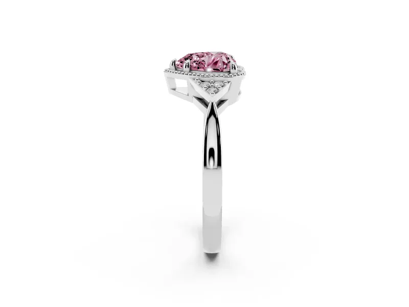 Heart-Shaped Milgrain Frame Engagement Ring Setting for a Fancy Pink Lab-Grown Diamond | White Gold