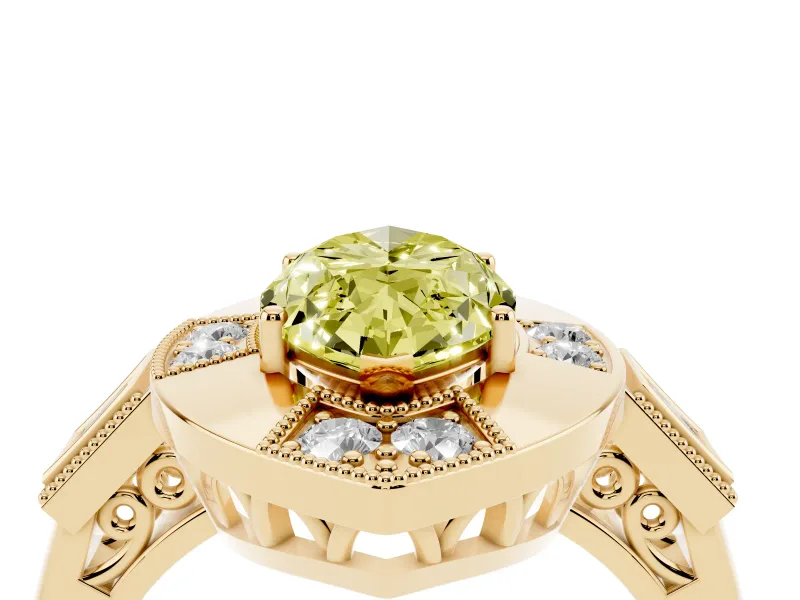 Marquise Milgrain Sectioned Halo Engagement Ring Setting for a Fancy Yellow Lab-Grown Diamond | Yellow Gold