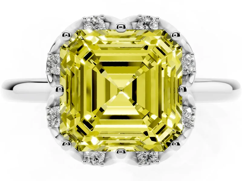 Asscher Cut Petal Halo Engagement Ring Setting for a Fancy Yellow Lab-Grown Diamond | Platinum