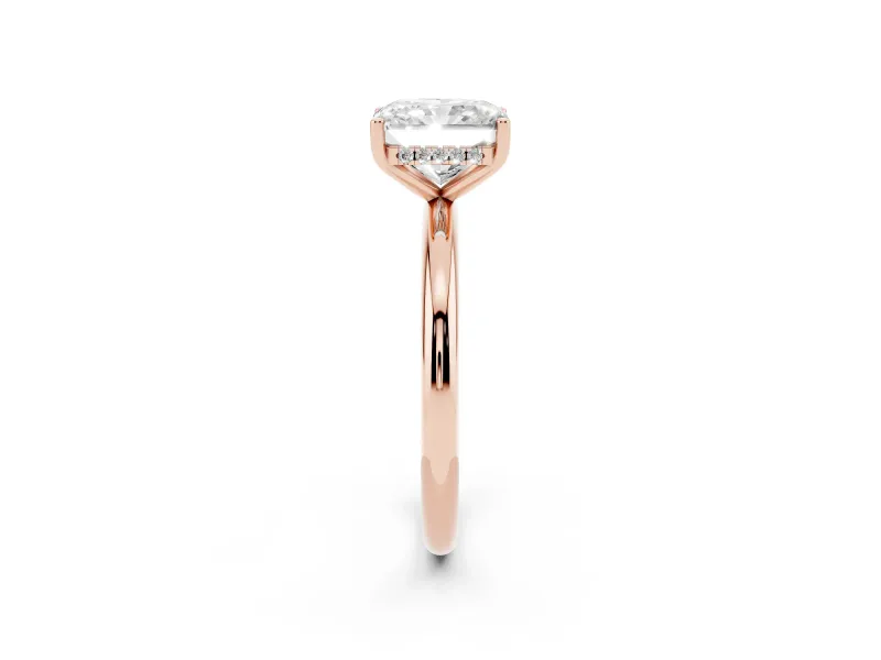 Radiant Cut Micro-Prong Hidden Halo Engagement Ring Setting | Plain Band | Rose Gold