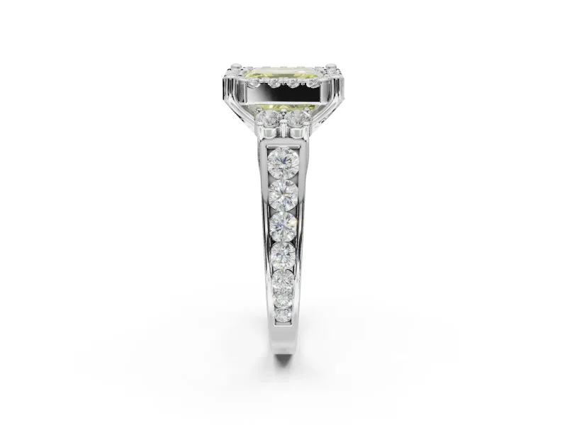 Asscher Cut Halo Engagement Ring Setting for a Fancy Yellow Lab-Grown Diamond | Graduated Channel Band | Platinum