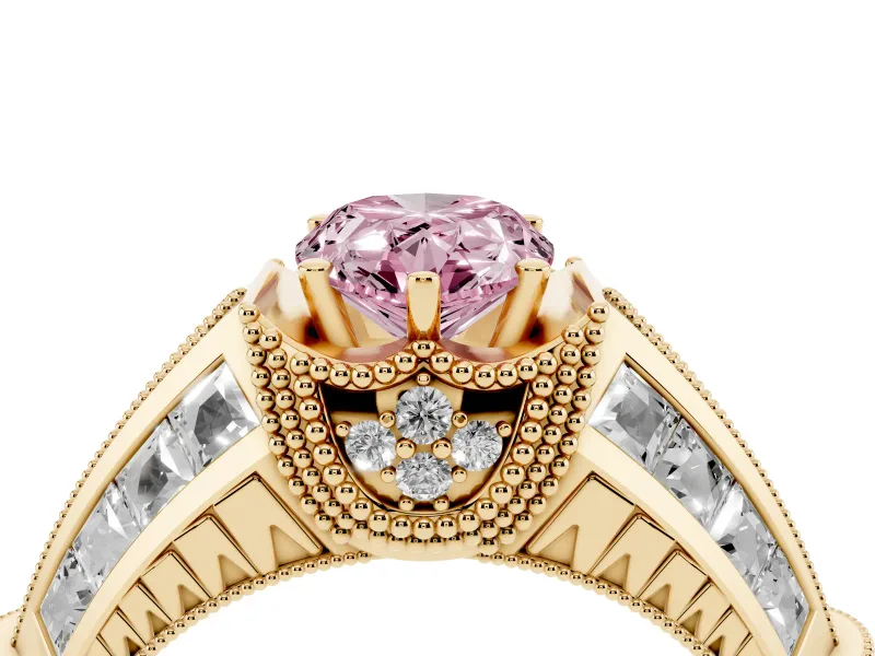 Pear-Shaped Vintage Milgrain Engagement Ring Setting for a Fancy Pink Lab-Grown Diamond | Hidden Halo | Yellow Gold