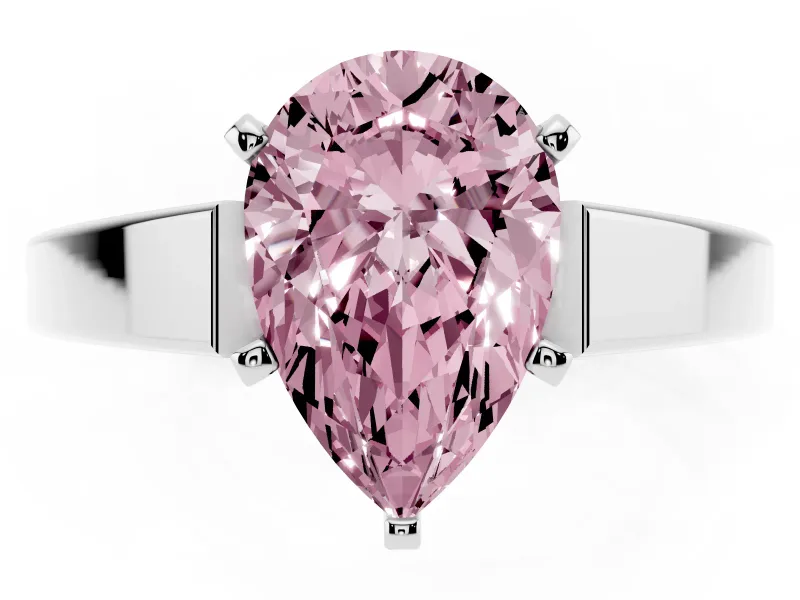 Fancy Pink Pear Cut Diamond Solitaire Engagement Ring Set in Silver with Prong Setting and Tapered Band