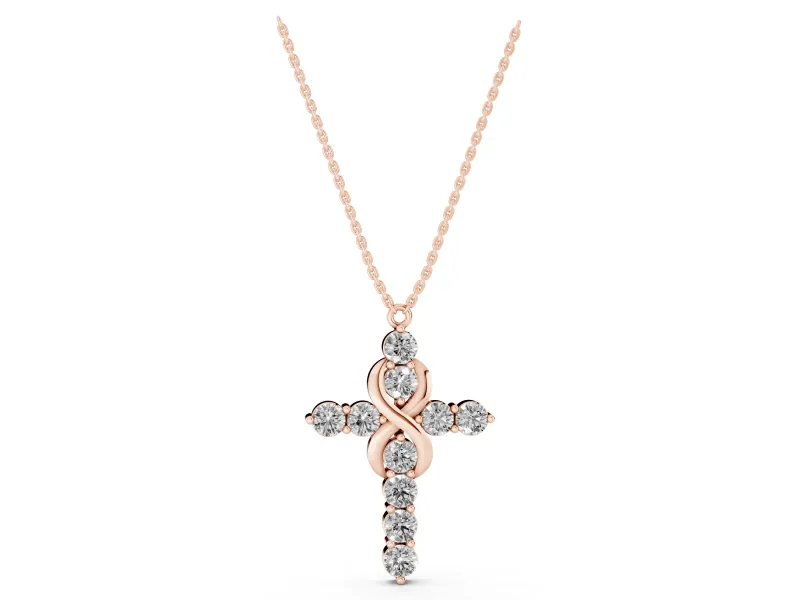 Round Lab-Grown Diamond Infinity Cross Pendant Necklace | Prong-Set Arms | Rose Gold