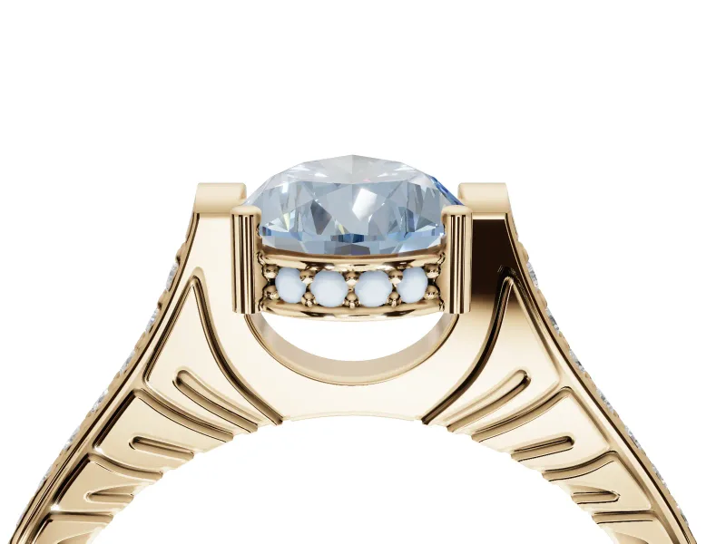 Pear-Shaped Vintage Cathedral Engagement Ring Setting for a Fancy Blue Lab-Grown Diamond | Carved Band | Yellow Gold