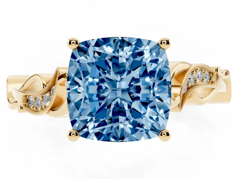 Cushion Cut Vine Engagement Ring Setting for a Fancy Blue Lab-Grown Diamond | Yellow Gold