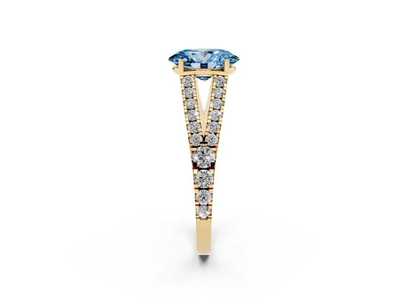 Oval Graduated Split Shank Engagement Ring Setting for a Fancy Blue Lab-Grown Diamond | Yellow Gold
