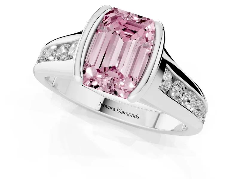 Emerald Cut Half Bezel Engagement Ring Setting for a Fancy Pink Lab-Grown Diamond | Platinum