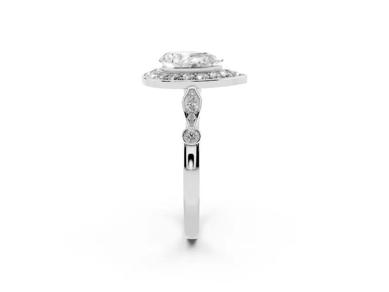 Pear-Shaped Vintage Halo Engagement Ring Setting | Bezel Station Shoulders | Platinum