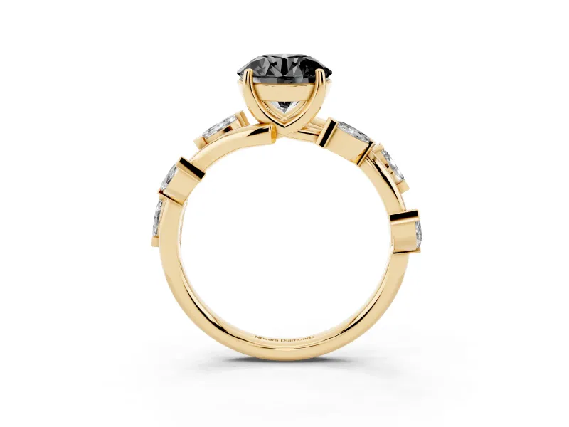 Round Twisted Vine Engagement Ring Setting for a Black Center | Marquise Side Stones | Yellow Gold
