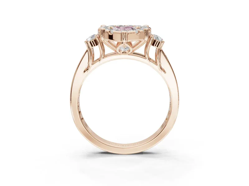 Pear-Shaped Halo Engagement Ring Setting for a Fancy Pink Lab-Grown Diamond | Graduated Channel Band | Rose Gold