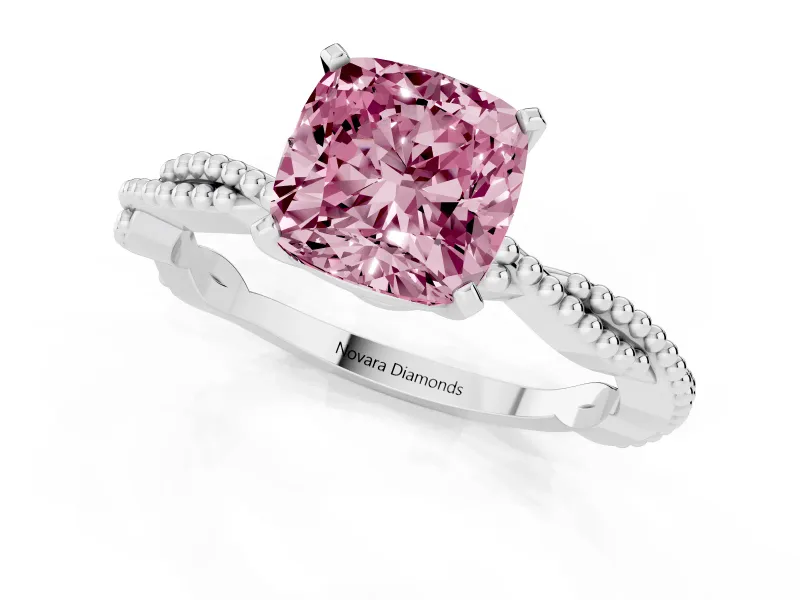 Cushion Cut Twisted Engagement Ring Setting for a Fancy Pink Lab-Grown Diamond | Beaded Twist | Sterling Silver