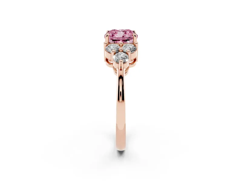 Cushion Cut Cluster Side Stone Engagement Ring Setting for a Fancy Pink Lab-Grown Diamond | Plain Band | Rose Gold
