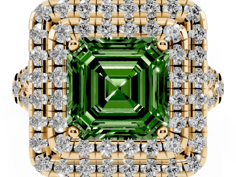 Asscher Cut Halo Split Shank Engagement Ring Setting for a Fancy Green Lab-Grown Diamond | Yellow Gold