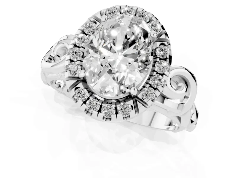 Oval Vintage Filigree Halo Engagement Ring Setting | Scroll Shoulders | Platinum