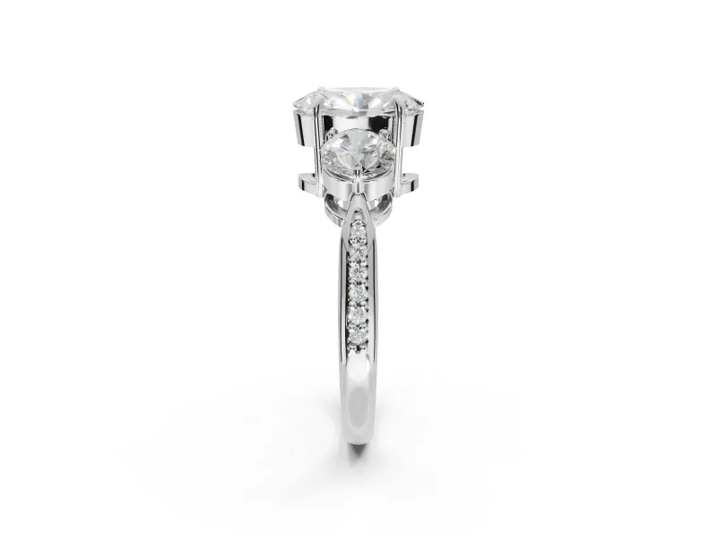 Oval Three Stone Engagement Ring Setting | Tapered Pave Band | Platinum