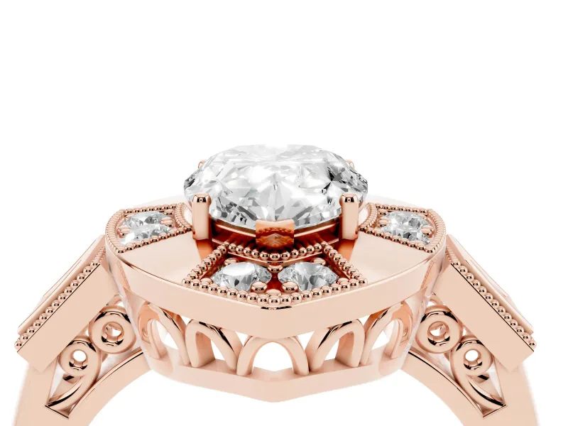 Pear Cut Diamond Milgrain Halo Ring Set in Rose gold with Split Shank