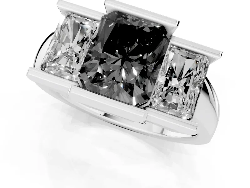 Radiant Cut Channel-Set Three Stone Engagement Ring Setting for a Black Center | White Gold