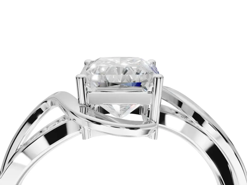 Radiant Cut Bypass Solitaire Engagement Ring Setting | Pavé and Plain Strands | Platinum
