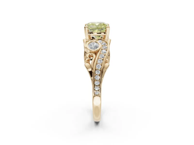 Cushion Cut Swirl Engagement Ring Setting for a Fancy Yellow Lab-Grown Diamond | Yellow Gold