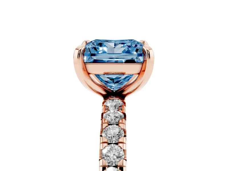 Princess Cut Pavé Solitaire Engagement Ring Setting for a Fancy Blue Lab-Grown Diamond | Shared Prong Band | Rose Gold