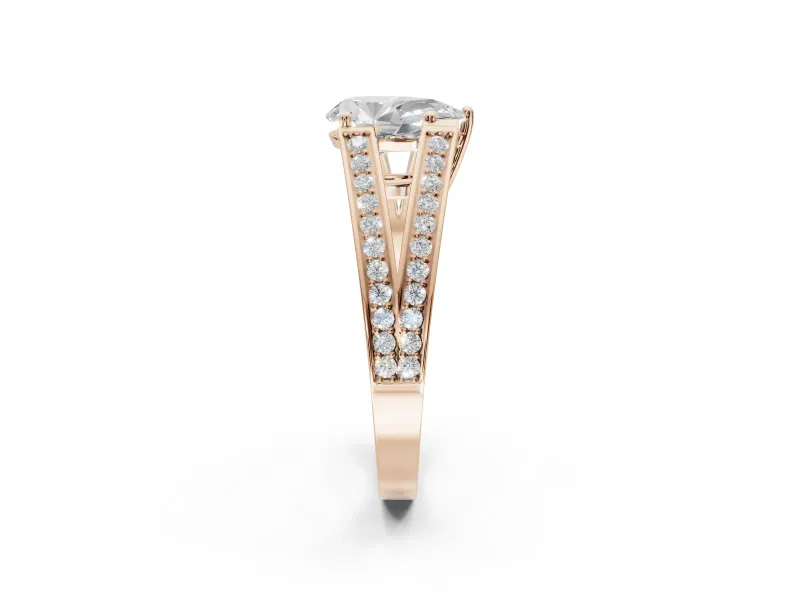 Pear-Shaped Split Shank Pavé Engagement Ring Setting | Engraved Leaf Sides | Rose Gold