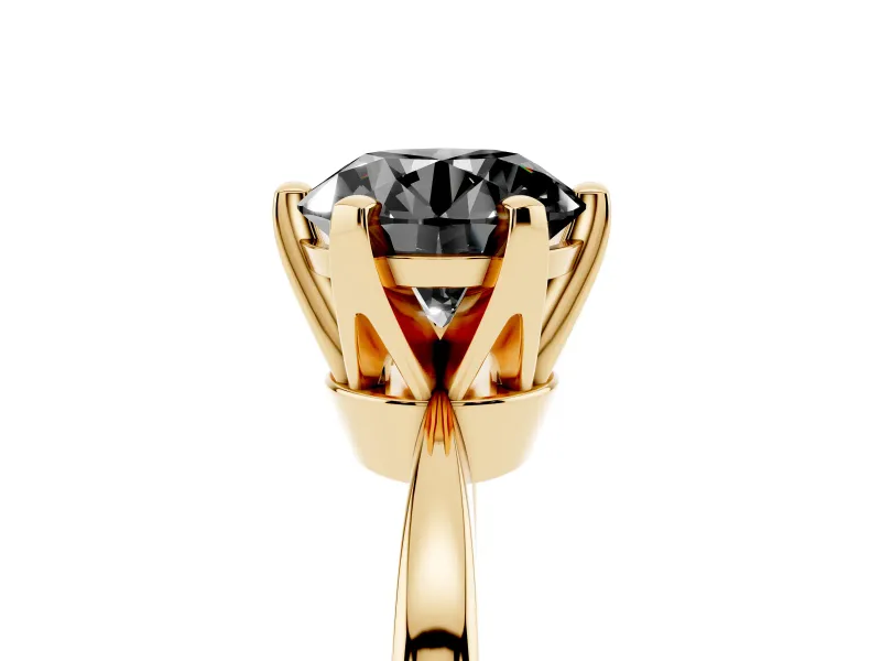 Fancy Black Round Cut Diamond Solitaire Engagement Ring Set in Yellow gold with Slim Tapered Solitaire Band