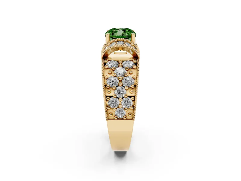 Cushion Cut Vintage Pave Engagement Ring Setting for a Fancy Green Lab-Grown Diamond | Milgrain Edges | Yellow Gold