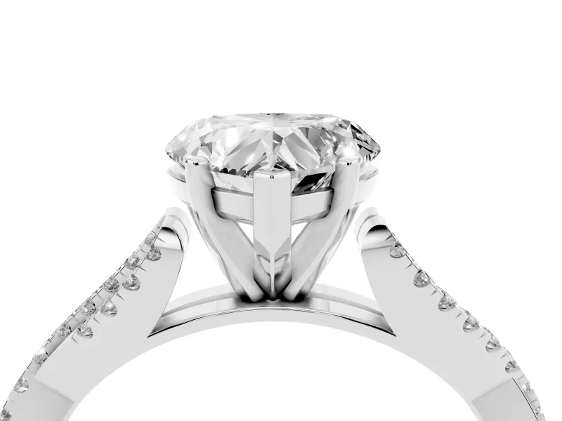 Heart-Shaped Twisted Pavé Solitaire Engagement Ring Setting | Split Shank | White Gold