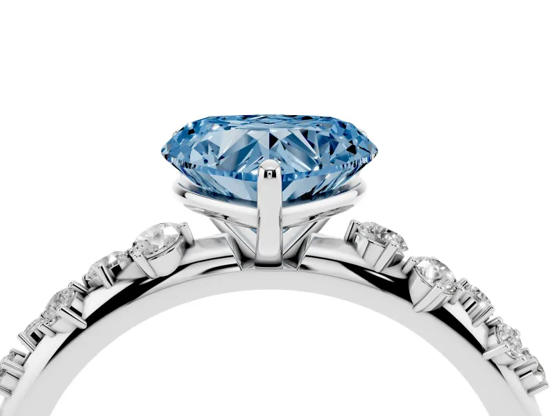 Fancy Blue Heart Cut Diamond Cluster Solitaire Ring Set in Platinum with Prong Setting