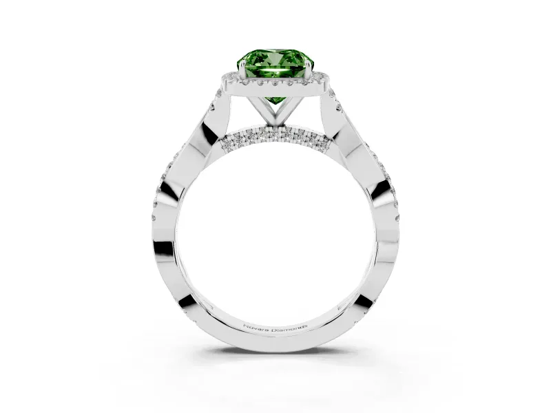Cushion Cut Twist Halo Engagement Ring Setting for a Fancy Green Lab-Grown Diamond | Platinum