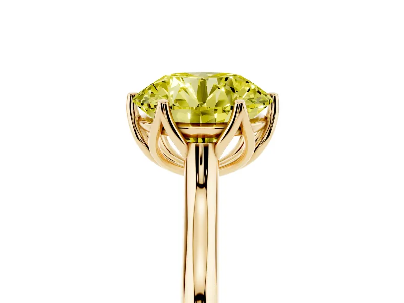 Fancy Yellow Round Cut Diamond Solitaire Cathedral Ring Set in Yellow gold with Prong Setting