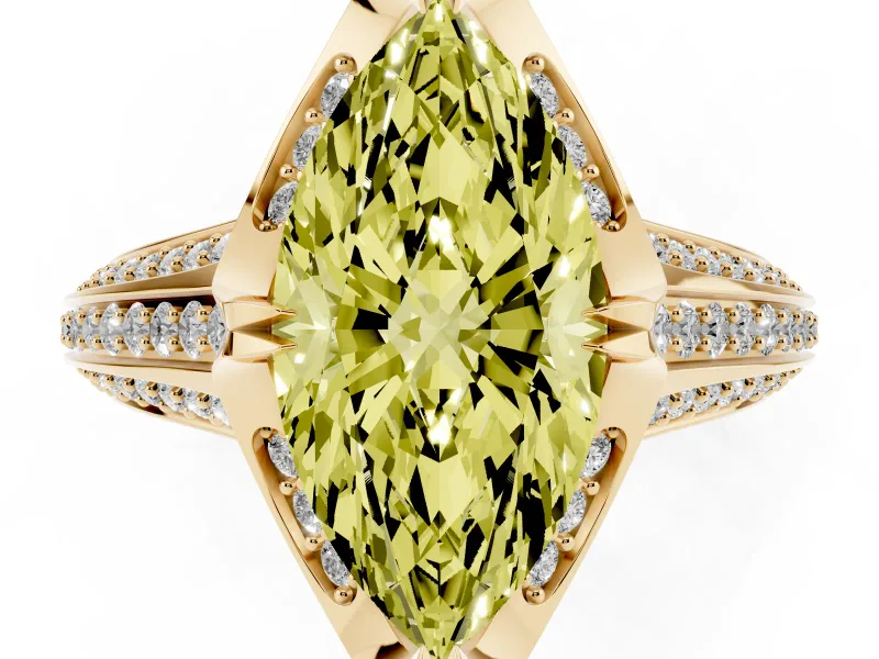 Marquise Hidden Halo Engagement Ring Setting for a Fancy Yellow Lab-Grown Diamond | Triple Row Pavé Band | Yellow Gold