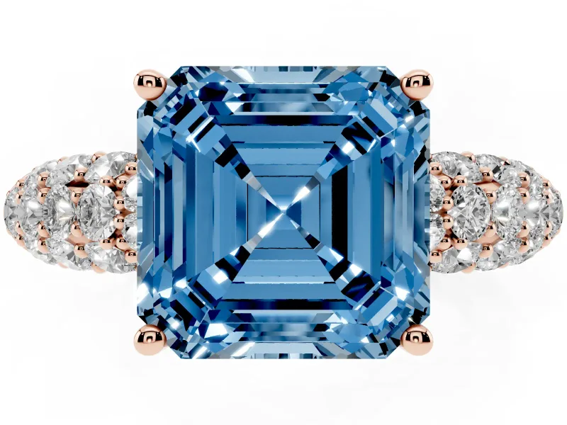 Asscher Cut Multi Row Pave Engagement Ring Setting for a Fancy Blue Lab-Grown Diamond | Rose Gold