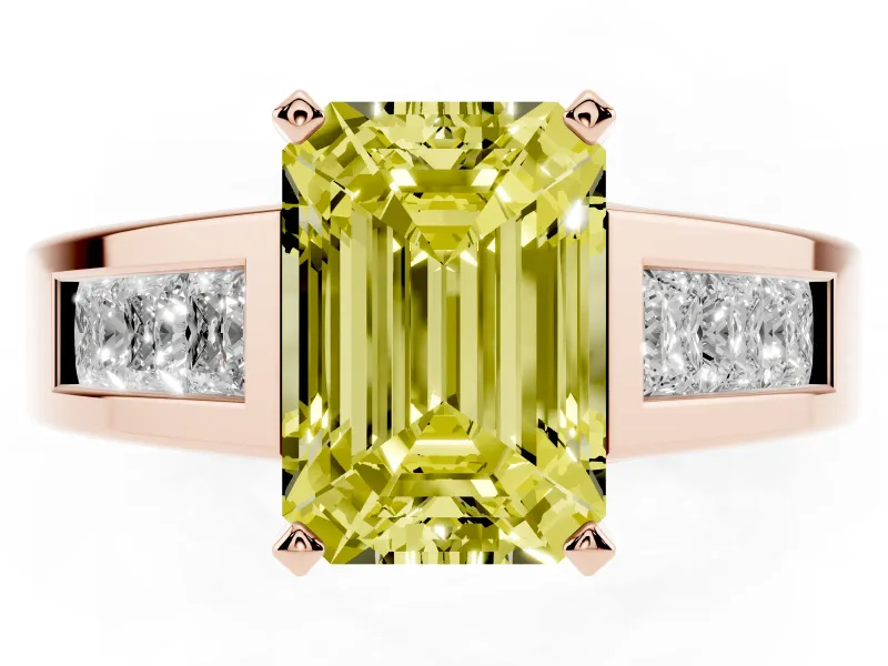 Emerald Cut Channel-Set Engagement Ring Setting for a Fancy Yellow Lab-Grown Diamond | Rose Gold
