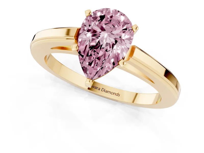 Pear-Shaped Solitaire Engagement Ring Setting for a Fancy Pink Lab-Grown Diamond | Stepped Flat Band | Yellow Gold