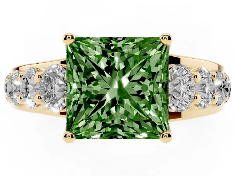 Princess Cut Engagement Ring Setting for a Fancy Green Lab-Grown Diamond | Yellow Gold - Design NV-24645