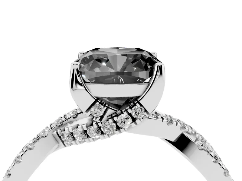 Cushion Cut Twisted Pavé Engagement Ring Setting for a Black Center | Split Shank | White Gold