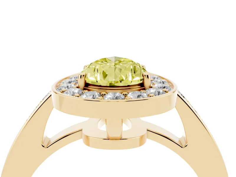Pear-Shaped Framed Halo Engagement Ring Setting for a Fancy Yellow Lab-Grown Diamond | Yellow Gold
