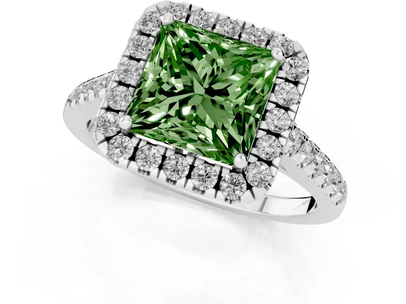 Princess Cut Raised Halo Engagement Ring Setting for a Fancy Green Lab-Grown Diamond | White Gold