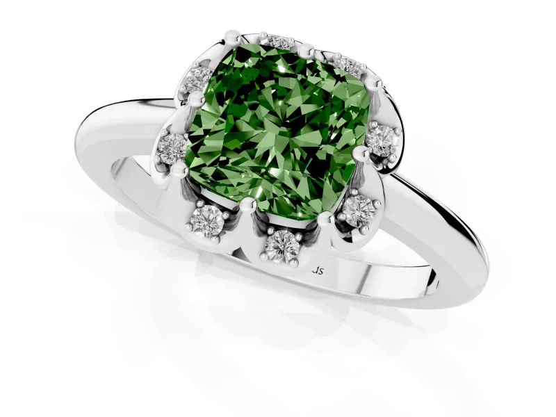 Cushion Cut Petal Halo Engagement Ring Setting for a Fancy Green Lab-Grown Diamond | Sterling Silver
