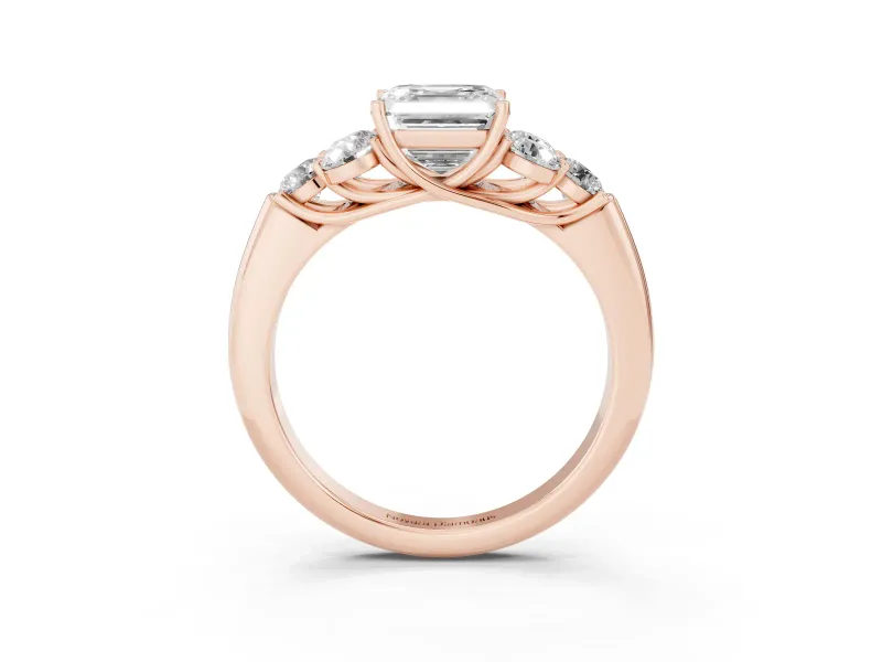 Asscher Cut Side Stone Engagement Ring Setting | Triangle Side Clusters | Rose Gold