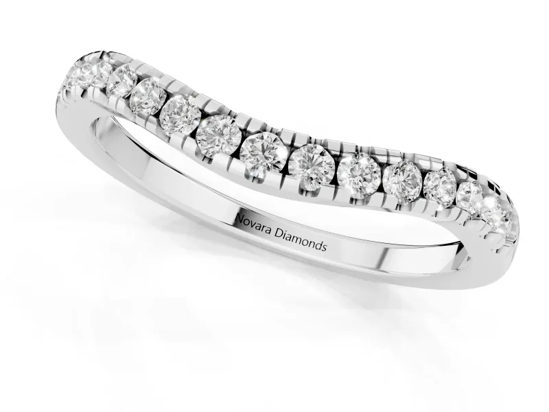 Round Diamond Curved Pavé Wedding Band Set in Silver for Stacking