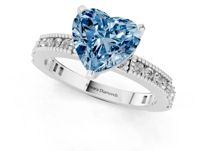 Heart-Shaped Vintage Engagement Ring Setting for a Fancy Blue Lab-Grown Diamond | Sterling Silver