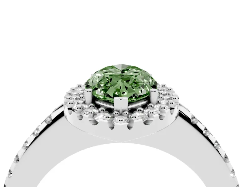 Marquise Pave Halo Engagement Ring Setting for a Fancy Green Lab-Grown Diamond | Pave Band | Platinum
