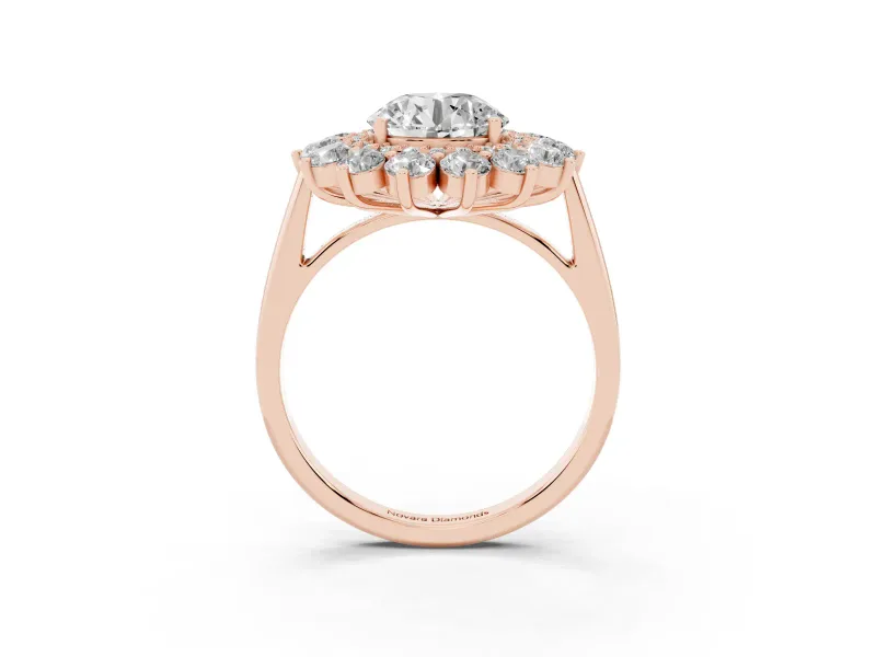 Round Floral Double Halo Engagement Ring Setting | Plain Band | Rose Gold