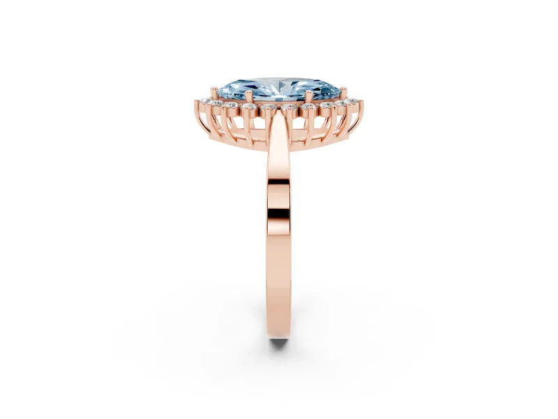 Marquise Scalloped Halo Engagement Ring Setting for a Fancy Blue Lab-Grown Diamond | Rose Gold