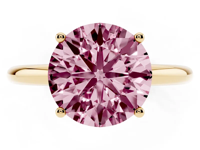 Round Micro-Prong Hidden Halo Engagement Ring Setting for a Fancy Pink Lab-Grown Diamond | Plain Band | Yellow Gold
