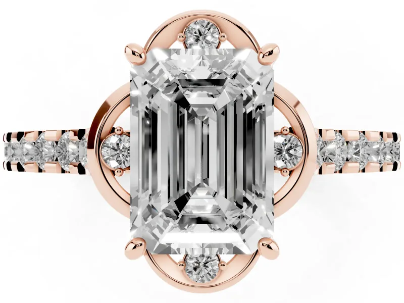 Emerald Cut Floral Petal Engagement Ring Setting | Petal Accents | Rose Gold
